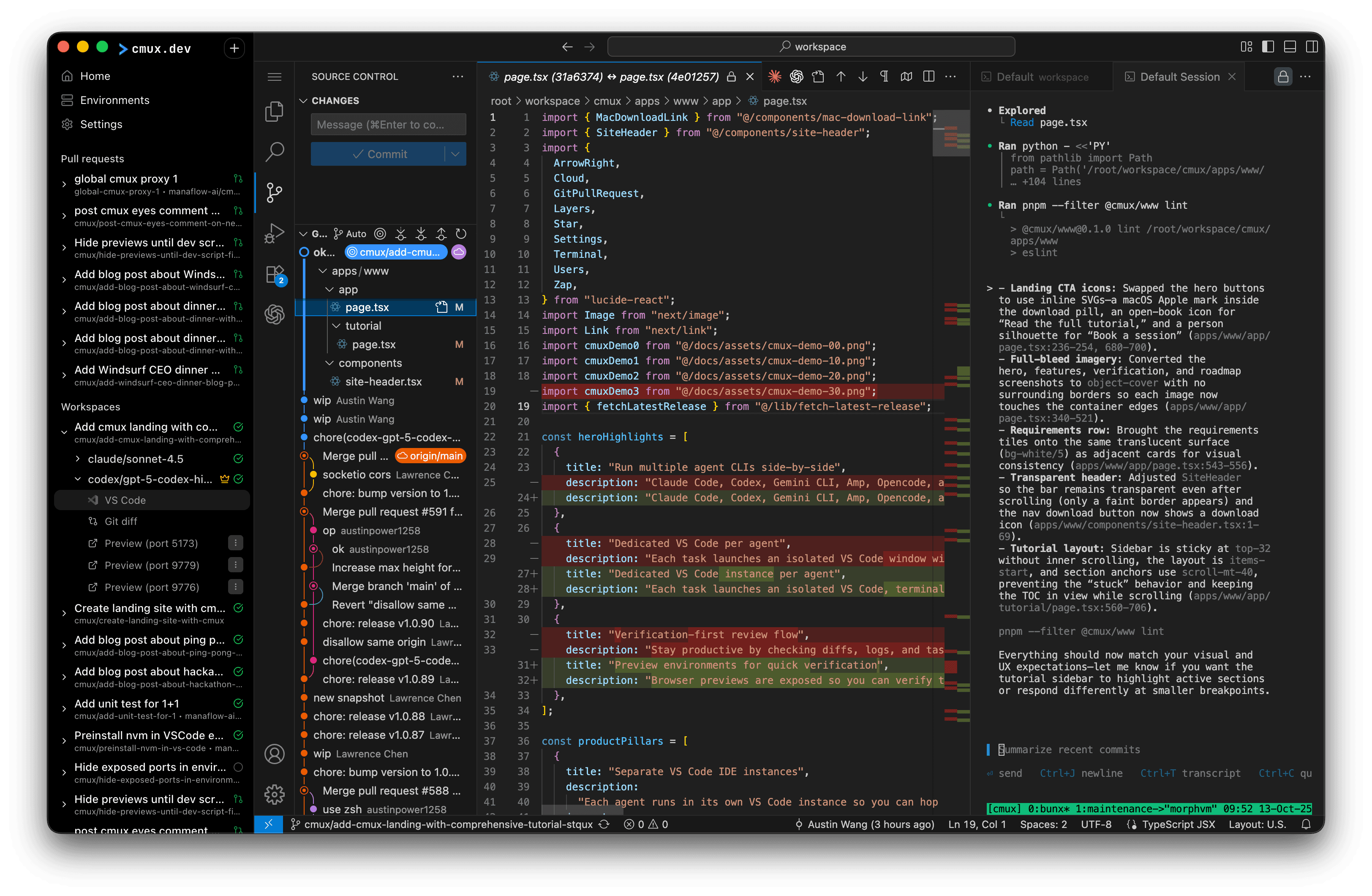 cmux dashboard showing task management for AI agents